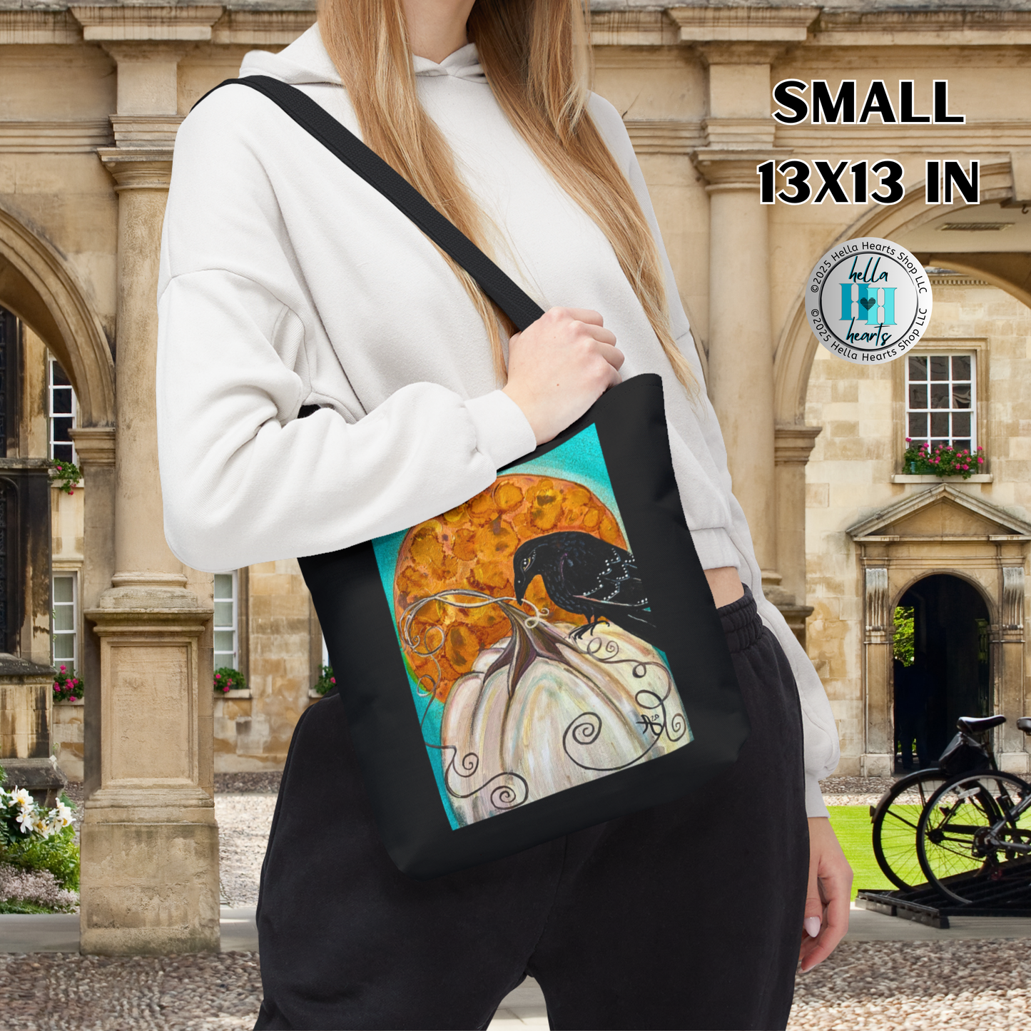 Raven Tote Bag - Original Art, Raven and White Pumpkin from Mama Mosaic Artworks - 3 Sizes