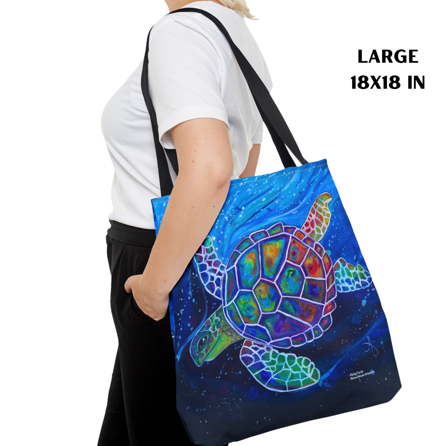 Sea Turtle Tote Bag - Original Art, Flying Turtle from Mama Mosaic Artworks - Clean Our Seas