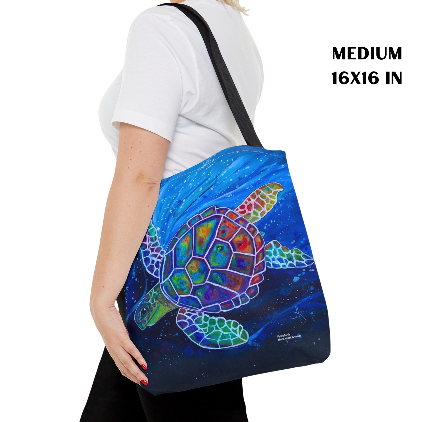 Sea Turtle Tote Bag - Original Art, Flying Turtle from Mama Mosaic Artworks - Clean Our Seas