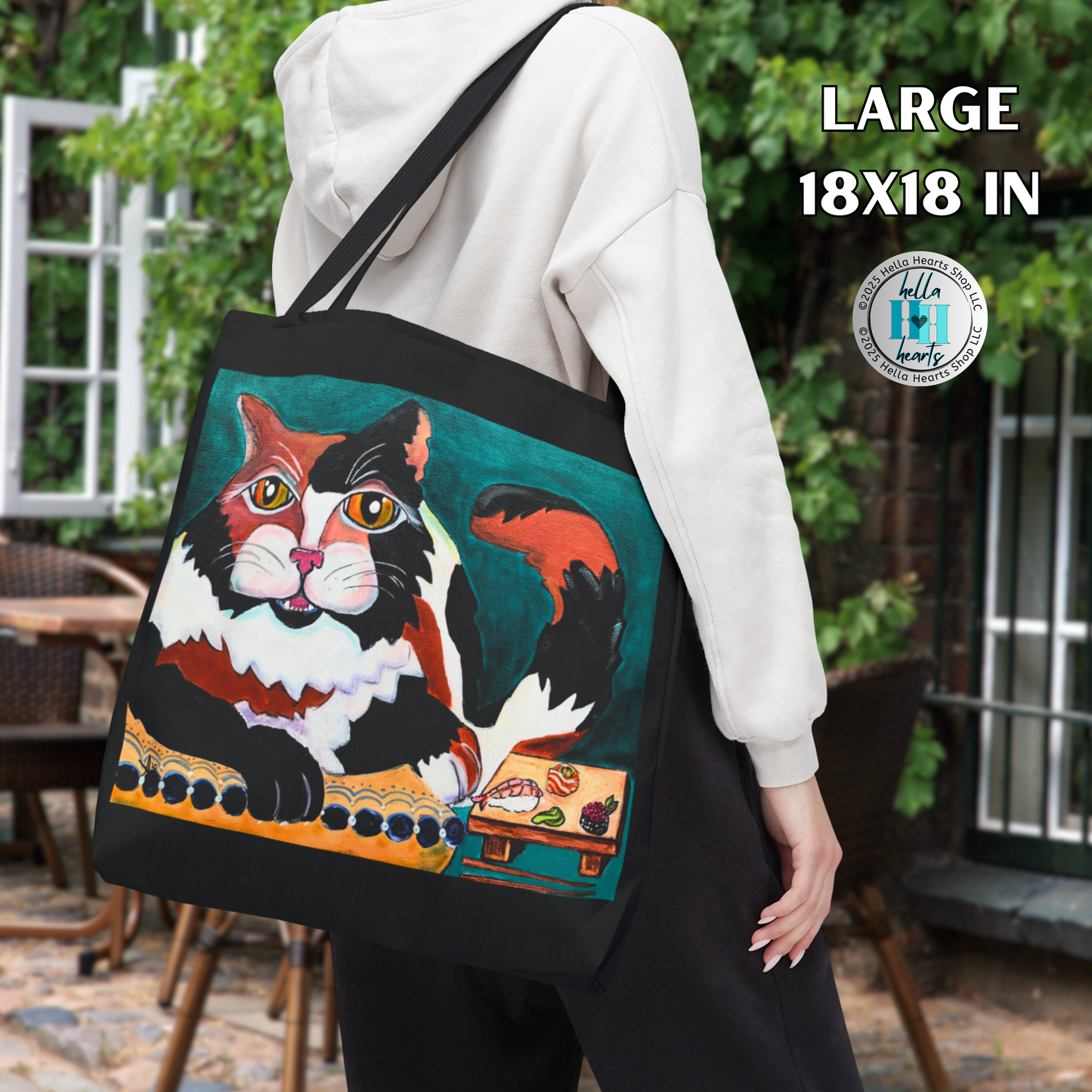 Calico Cat Tote Bag - Original Art, Sushi Cat, from Mama Mosaic Artworks - 3 Sizes
