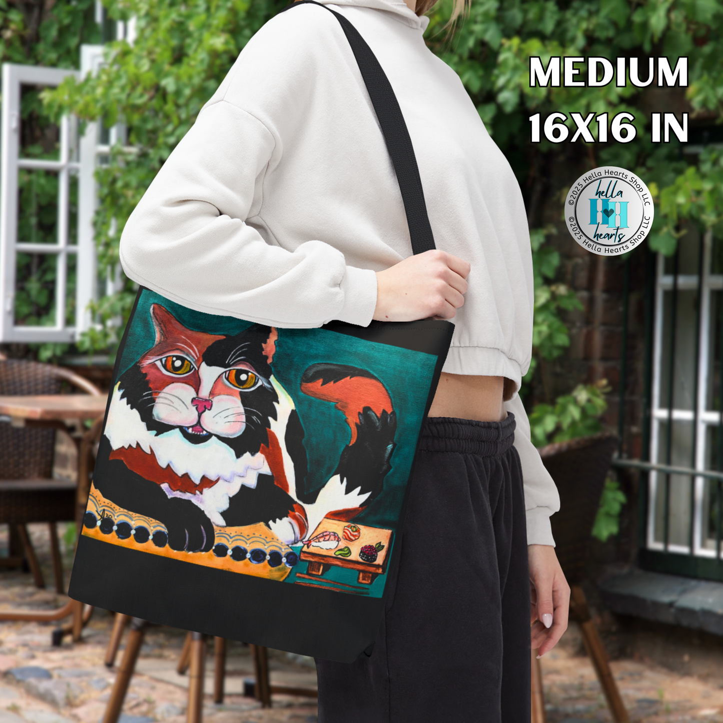 Calico Cat Tote Bag - Original Art, Sushi Cat, from Mama Mosaic Artworks - 3 Sizes