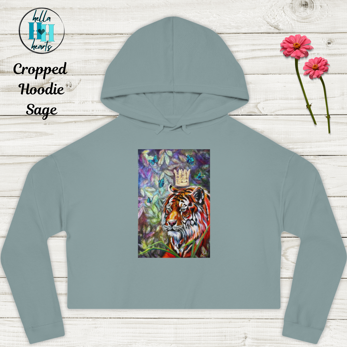 Tiger Cropped Hooded Sweatshirt - Mastery of Thought From Mama Mosaic Artworks